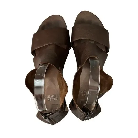 Eileen Fisher Sport Tumbled Leather Sneaker Sandal Brown Size 9 - Picture 5 of 9
